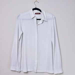 MaxMara Studio Button Down Classic Shirt 4 White Jersey Stretch Relaxed Flawed